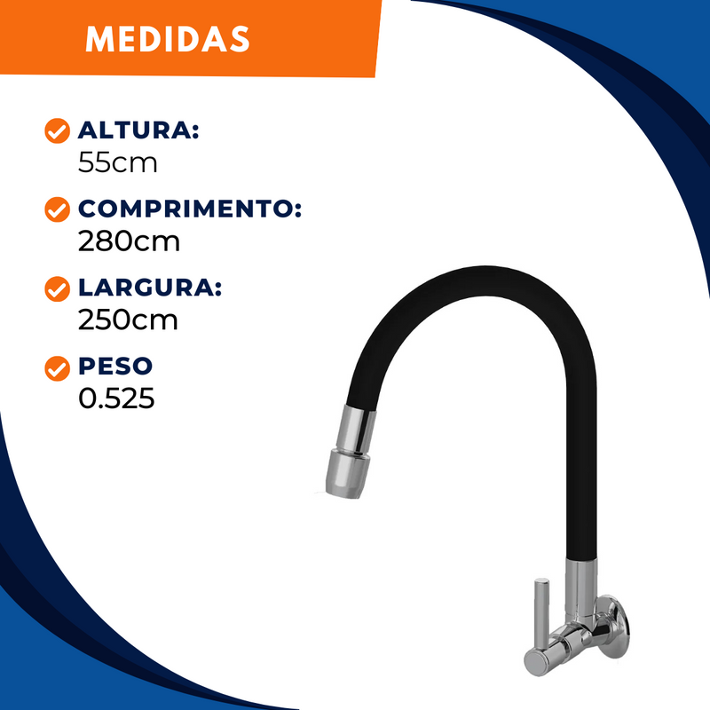 Torneira 1167 Parede Color Aquaduo C70 Metal Preta