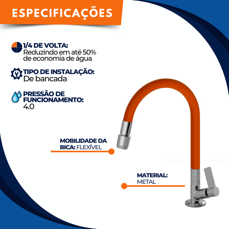 Torneira 1168 Bancada  Aquaduo C17 Metal Laranja