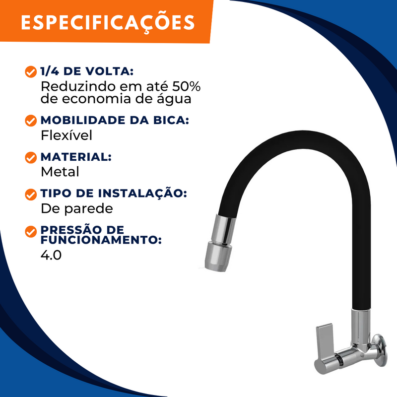 Torneira 1167 Parede Aquaduo C17 Metal Preta