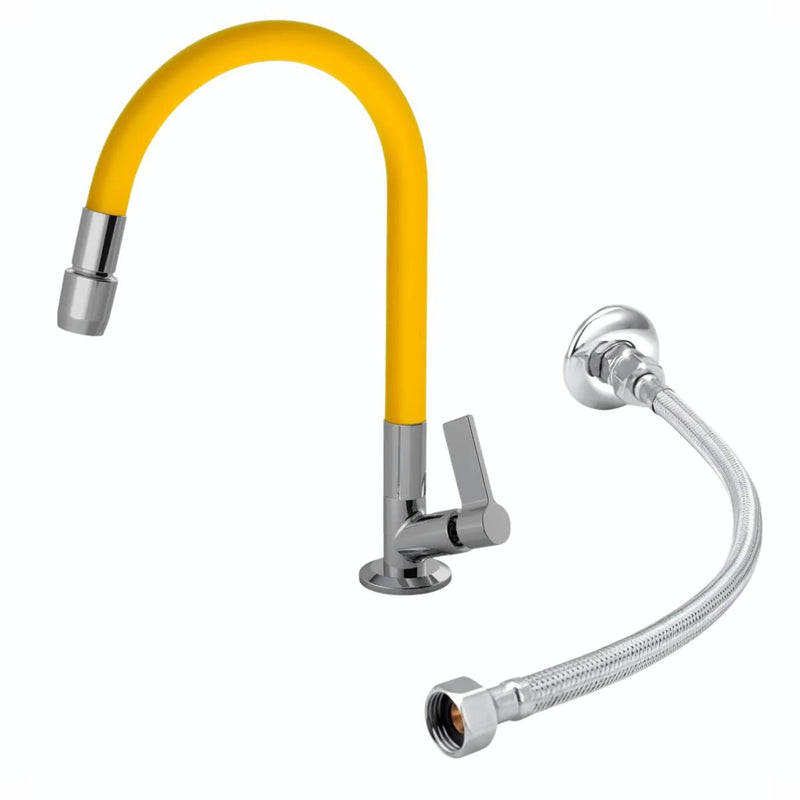 Torneira 1168 Bancada Aquaduo C17 Metal + Engate 60CM Amarela