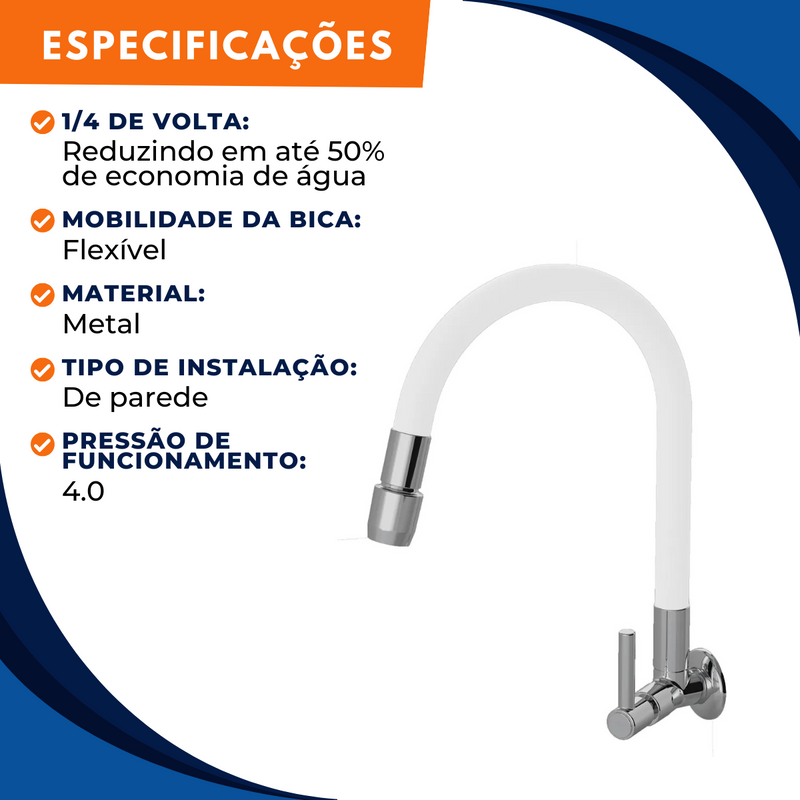 Torneira 1167 Parede Color Aquaduo C70 Metal Branca