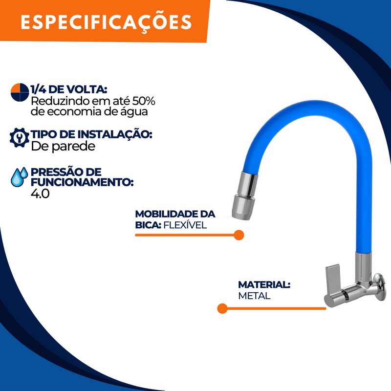 Torneira 1167 Parede Aquaduo C17 Metal Azul