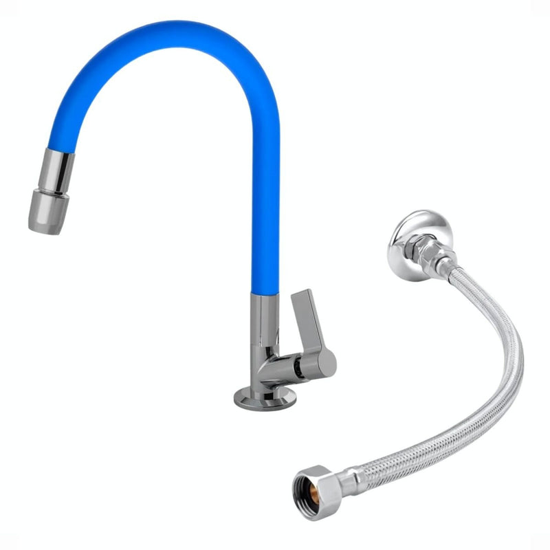 Torneira 1168 Bancada Aquaduo C17 Metal + Engate 60CM Azul