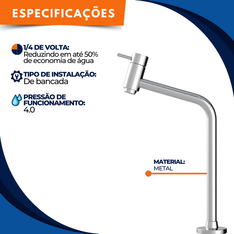 Torneira 1030 Lavatório 1/4 de Volta Cromada