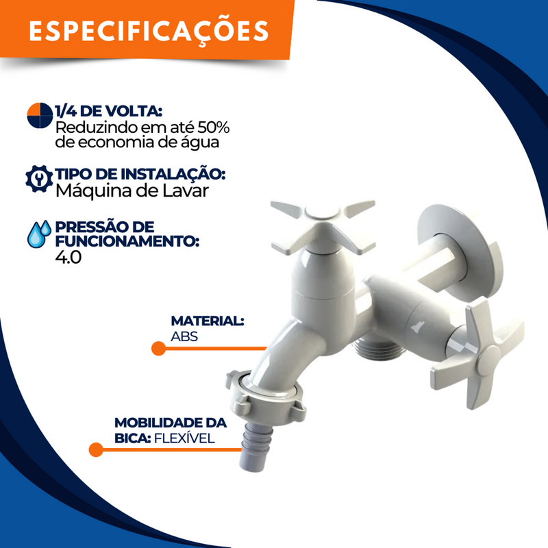 Torneira 1428 Tanque ABS Parede C31 1/4 Volta  Branco