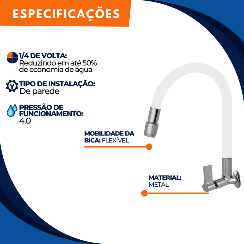 Torneira 1167 Parede Aquaduo C17 Metal Branca