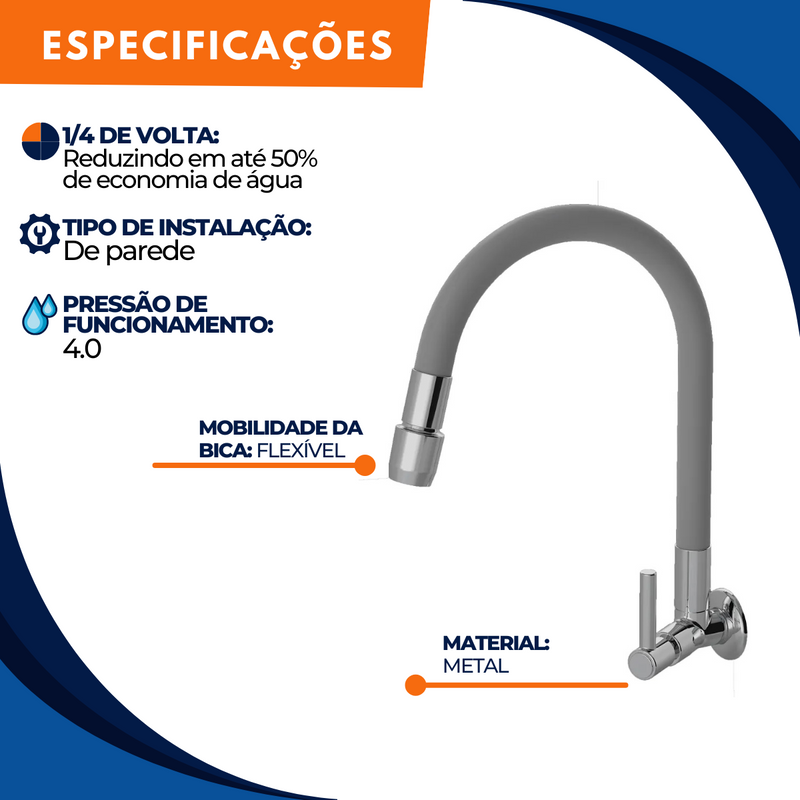 Torneira 1167 Parede Color Aquaduo C70 Metal Cinza