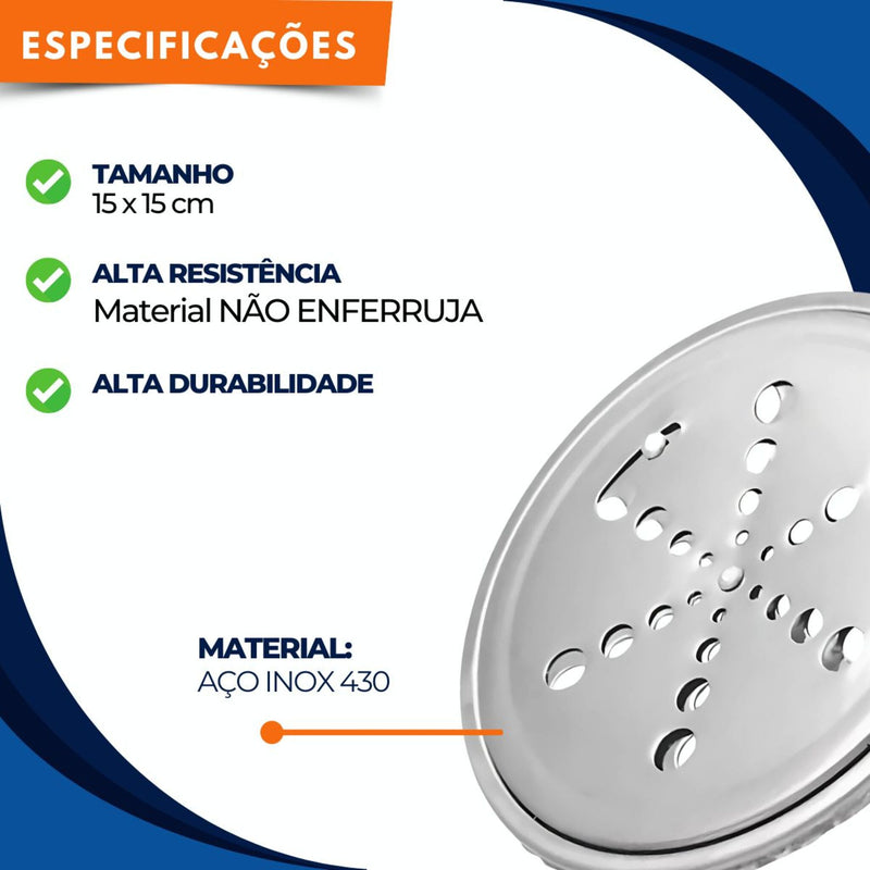 Kit 2 Ralos Grelha Redondo 15cm Abre Fecha Inox
