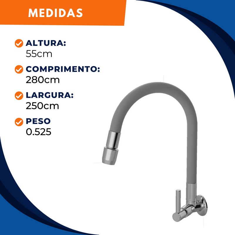 Torneira 1167 Parede Color Aquaduo C70 Metal Cinza