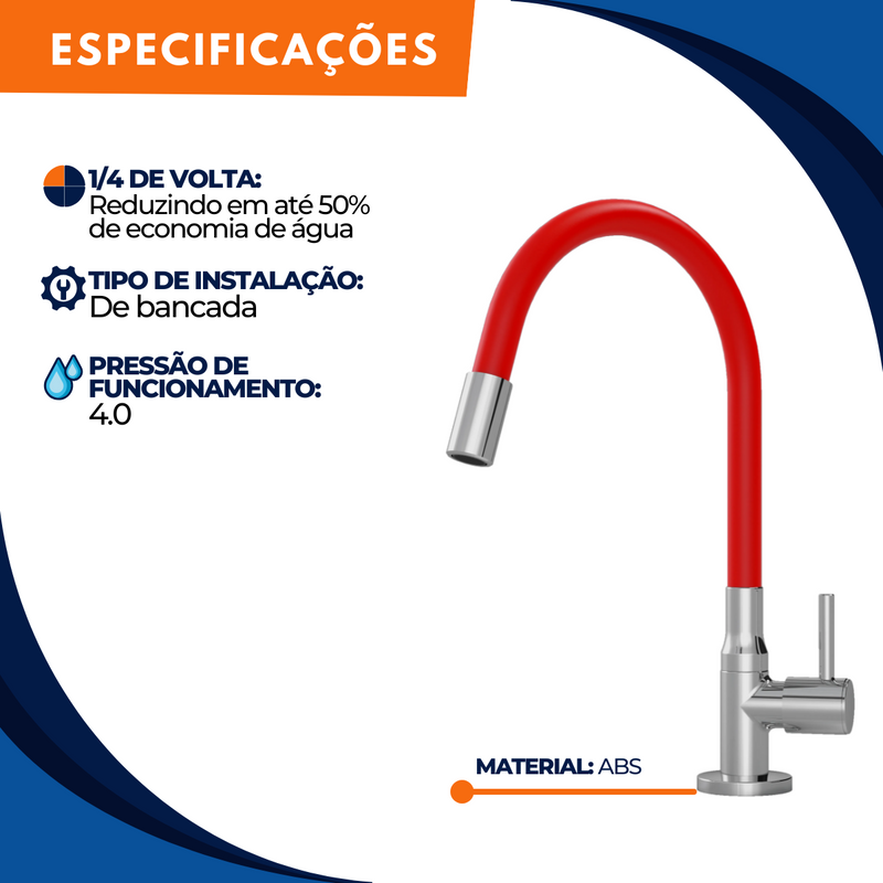 Torneira 1201 Bancada Colorflex C70 Vermelha