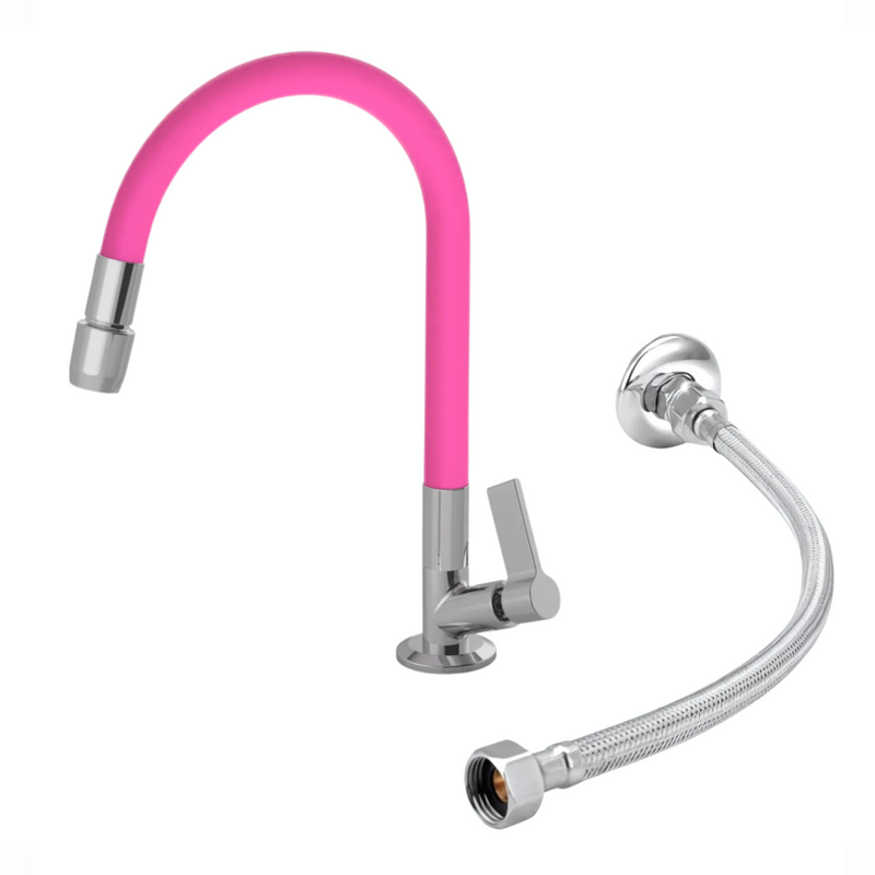 Torneira 1168 Bancada Aquaduo C17 Metal + Engate 60CM Rosa