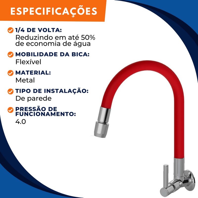 Torneira 1167 Parede Color Aquaduo C70 Metal Vermelha