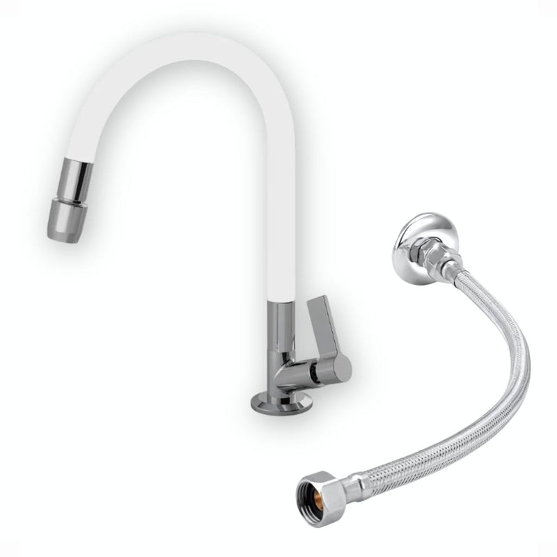 Torneira 1168 Bancada Aquaduo C17 Metal + Engate 60CM Branco