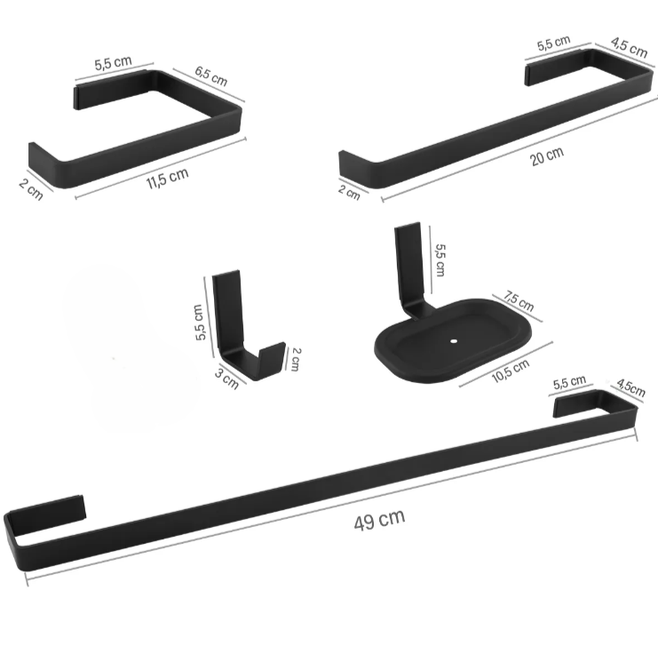 kit banheiro luxo quadrado BLACK com 5pcs