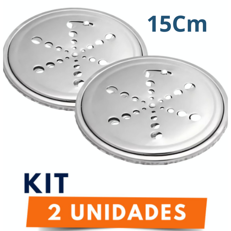 Kit 2 Ralos Grelha Redondo 15cm Abre Fecha Inox
