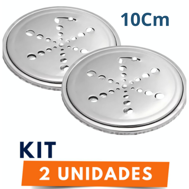 Kit 2 Ralo Grelha Redonda 10cm Metal Aço Inox Abre E Fecha&nbsp;