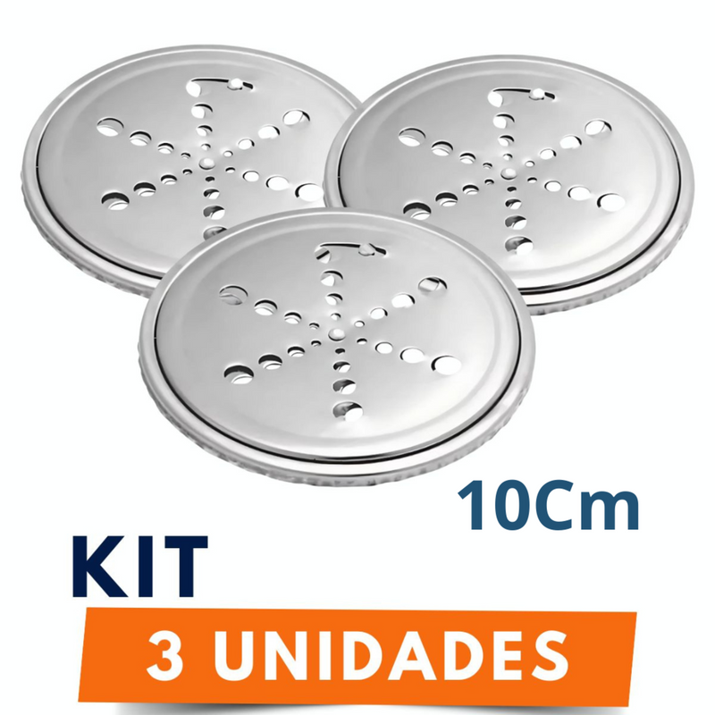 Kit 3 Tampa Ralo Grelha Redonda 10cm Metal Aço Inox Abre E Fecha