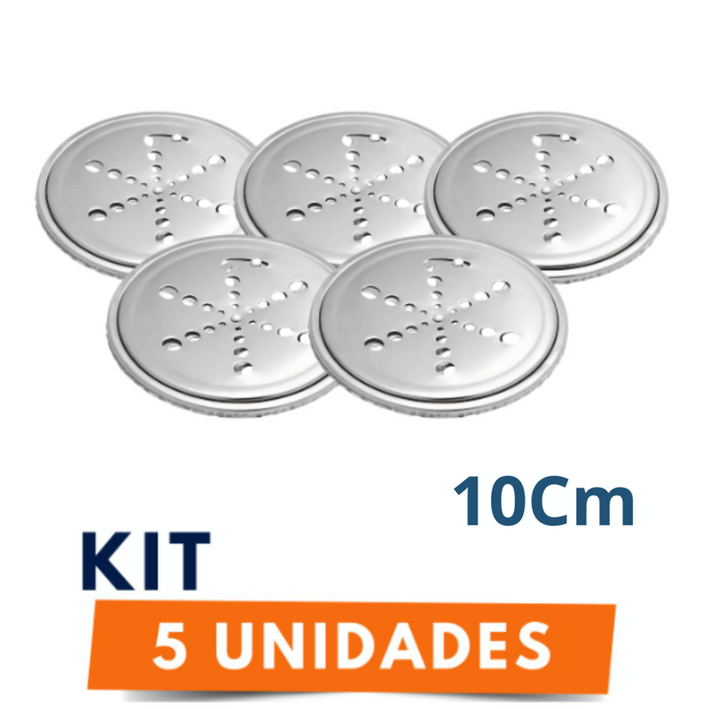 Kit 5 Tampa Ralo Grelha Redonda 10cm Metal Aço Inox Abre E Fecha