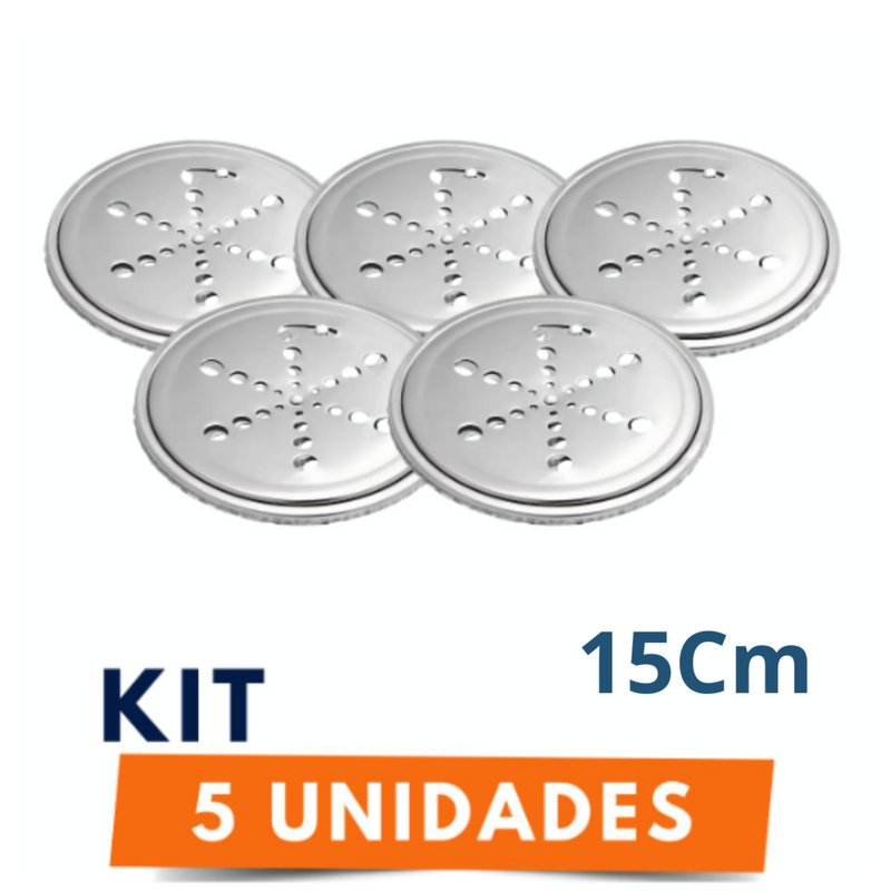 Kit 5 Tampa Ralo Grelha Redonda 15cm Metal Aço Inox Abre E Fecha