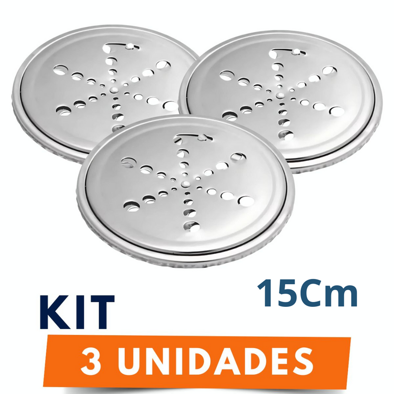 Kit 3 Tampa Ralo Grelha Redonda 15cm Metal Aço Inox Abre E Fecha