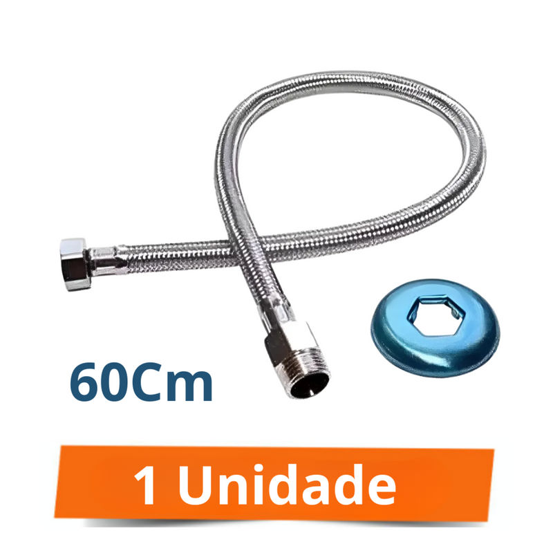 Engate Flexível Inox Trançado 60 Cms Quente Fria  Prateado