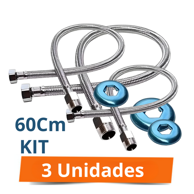 Engate Flexível Inox Trançado 60 Cms Quente Fria  Prateado