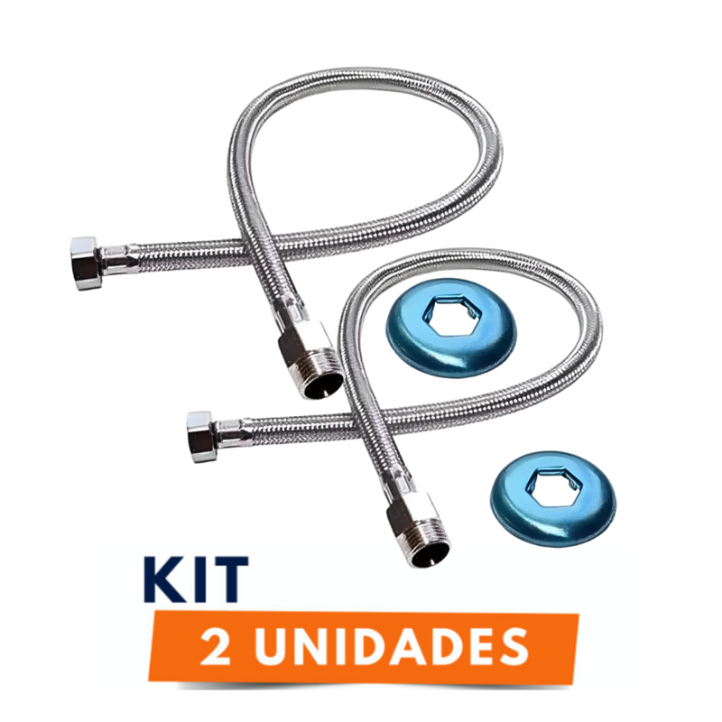 Kit 2 Engates Flexível Inox Trançado 60 Cm Quente Fria  Prateado