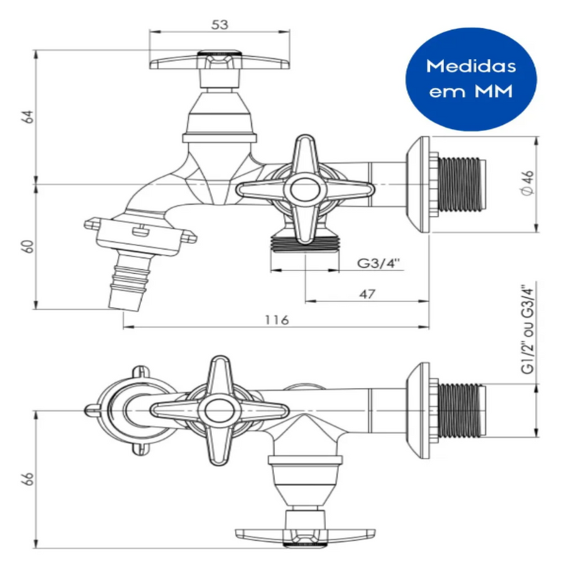 Torneira Para Tanque  Máquina 1428 C31 ABS Cor Prateado