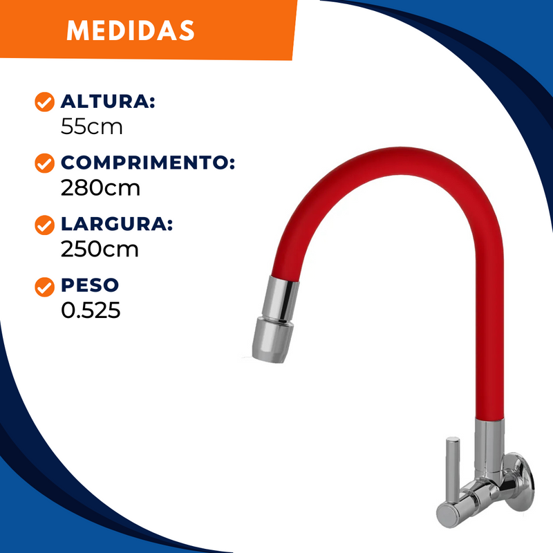 Torneira 1167 Parede Color Aquaduo C70 Metal Vermelha