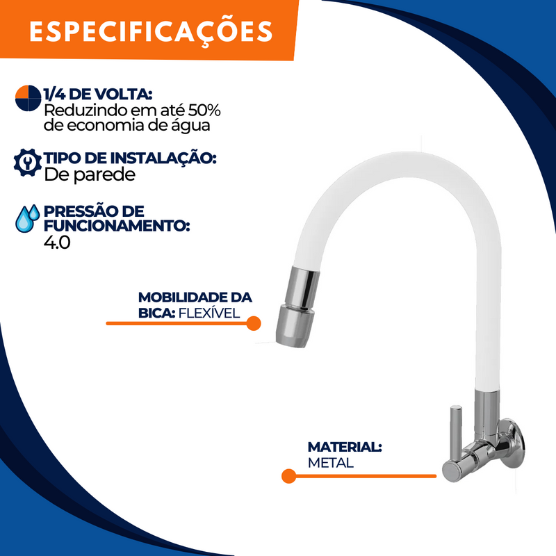 Torneira 1167 Parede Color Aquaduo C70 Metal Branca