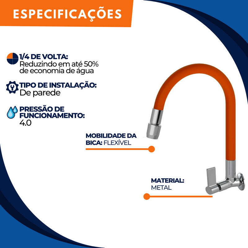 Torneira 1167 Parede Aquaduo C17 Metal Laranja