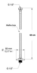 Engate Flexível Inox Trançado 60 Cms Quente Fria  Prateado