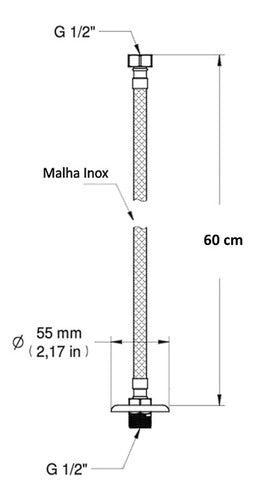 Engate Flexível Inox Trançado 60 Cms Quente Fria  Prateado