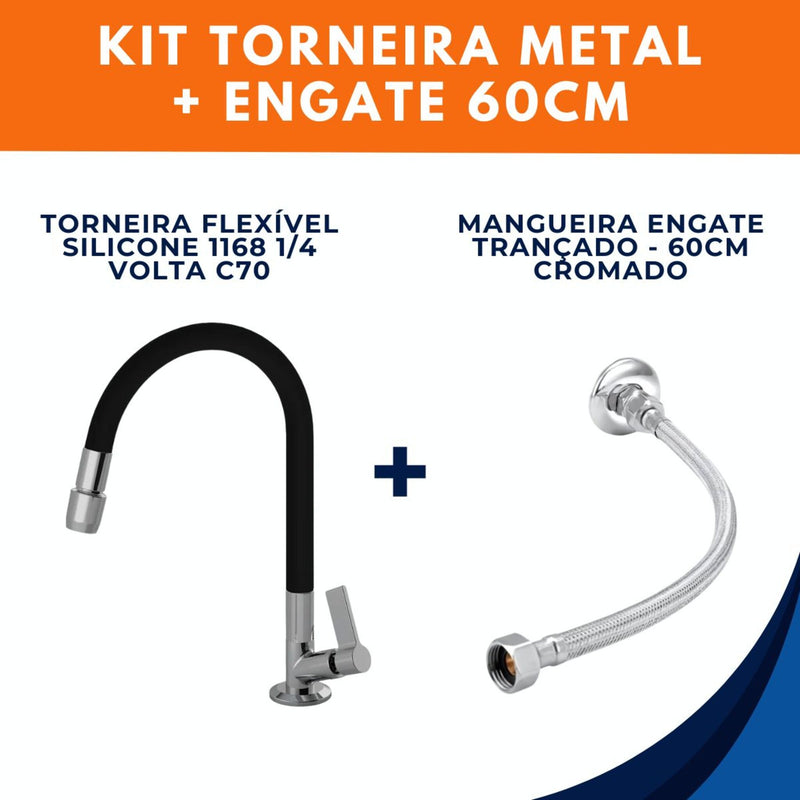 Torneira 1168 Bancada Aquaduo C17 Metal + Engate 60CM Preta
