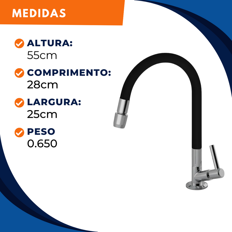 Torneira Bancada Cozinha C70 1/4 Volta 1168 ABS Colorflex Preta