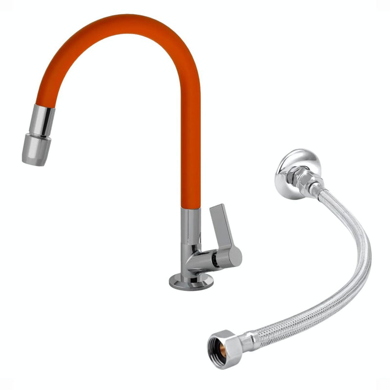 Torneira 1168 Bancada Aquaduo C17 Metal + Engate 60CM Laranja