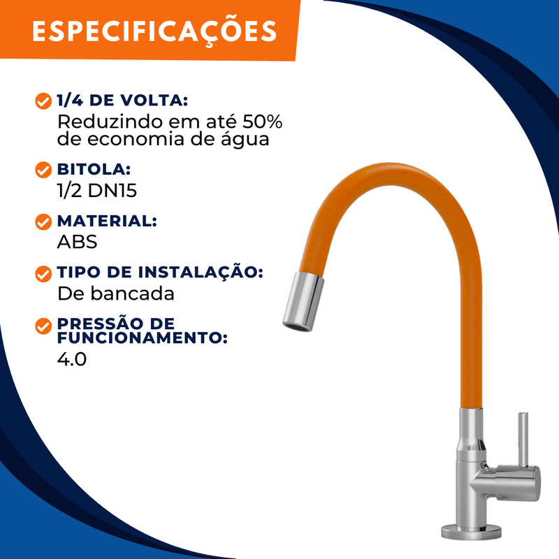 Torneira 1201 Bancada Colorflex C70 Laranja