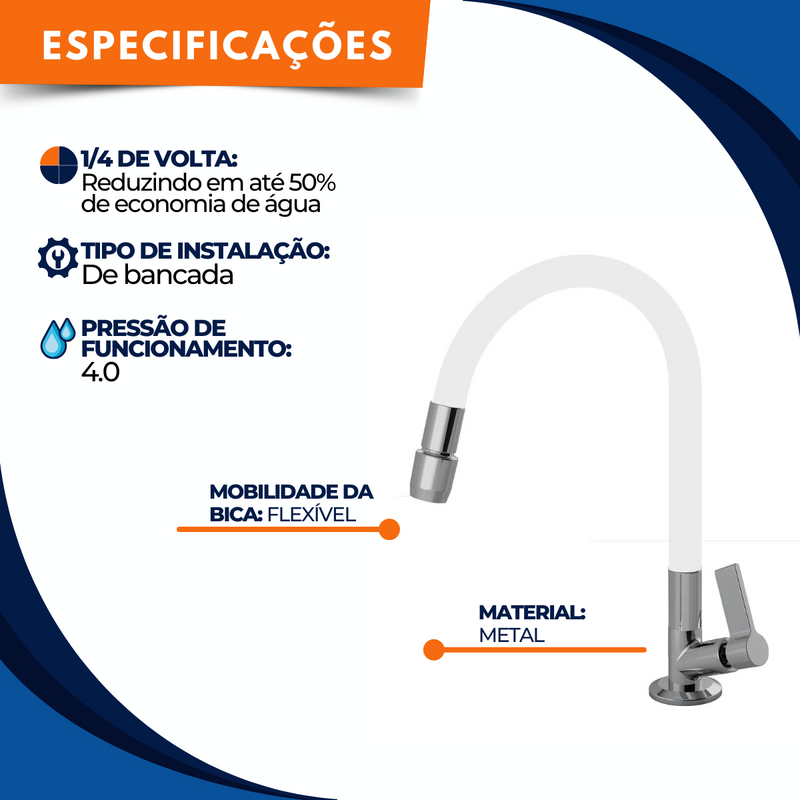 Torneira 1168 Bancada  Aquaduo C17 Metal Branca