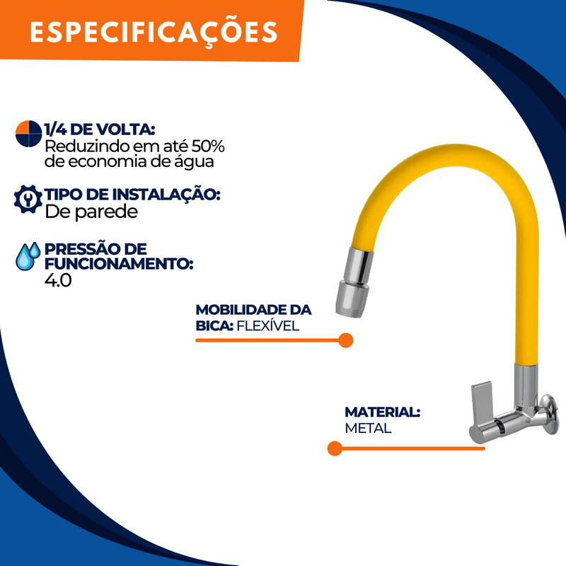 Torneira 1167 Parede Aquaduo C17 Metal Amarela